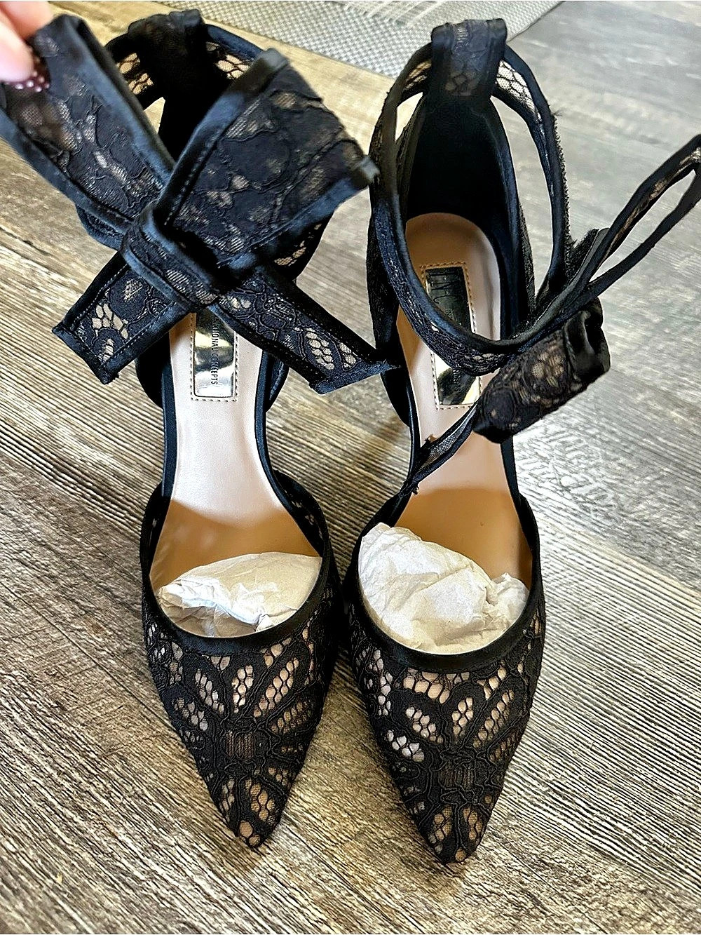 INC International Concepts Sanira Bow Pumps Black Lace Heels